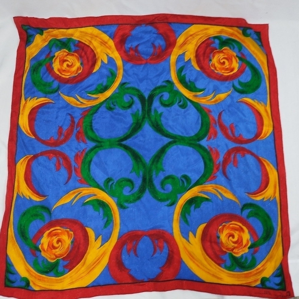 Vintage 80s Anne Klein Primary Colors Scarf Colorful Classic Maximalist